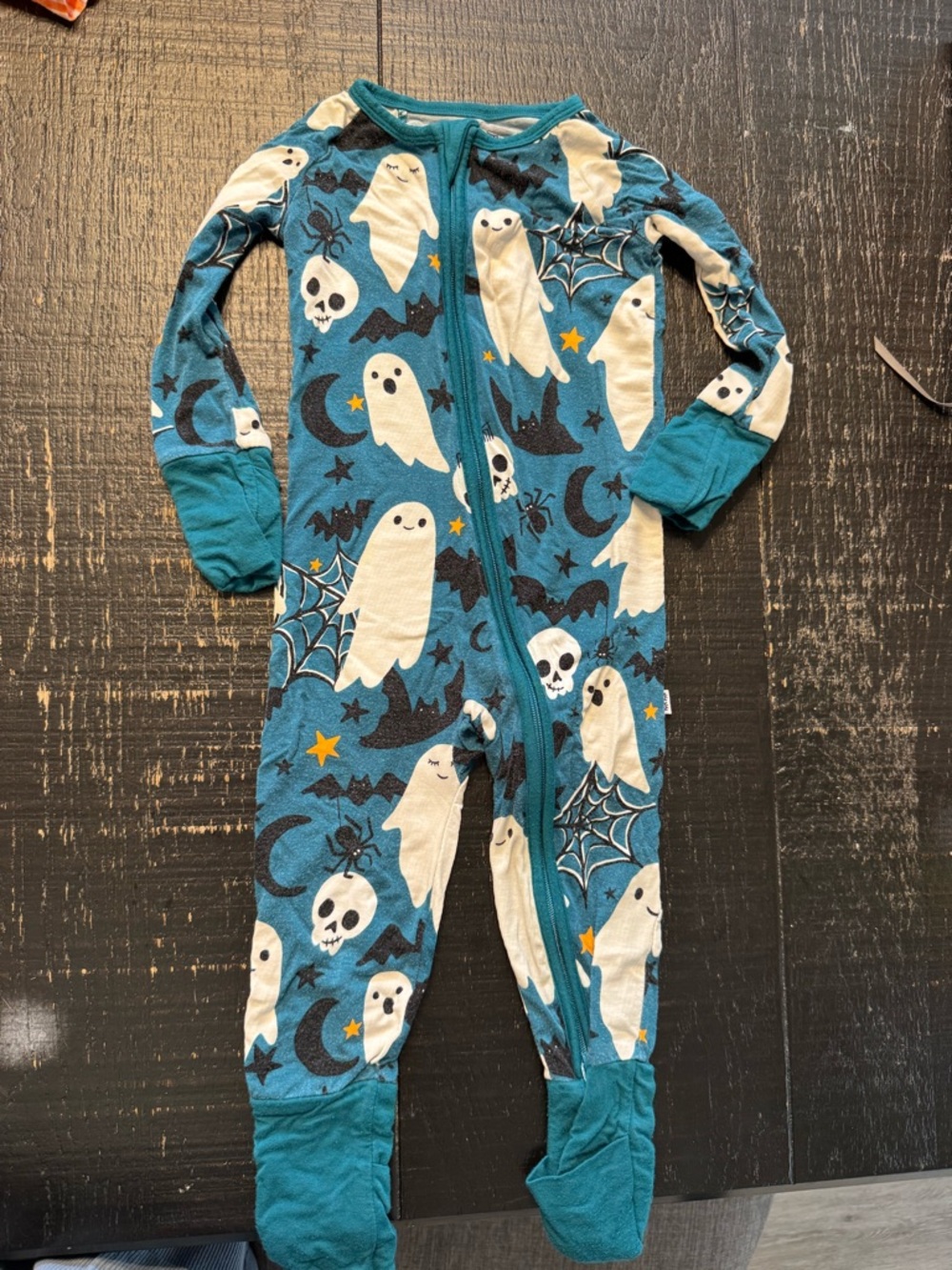 Little Sleepies Teal Glow in the dark Ghost & Skull Footed One-Piece Pajamas